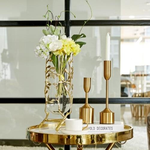Copper simple home accessories metal glass vase countertop vase decoration American light luxury living room decorations