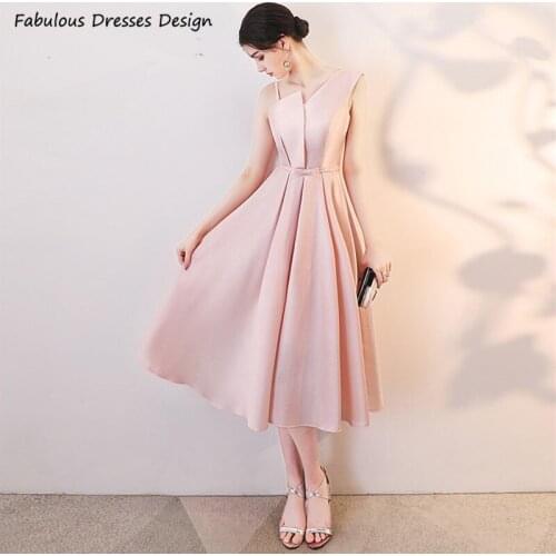 Fashion Tea Length Prom Dresses Pink A Line Lace Up Backless Robe De Soirée 2021 Cheap Customized Homecoming Dress