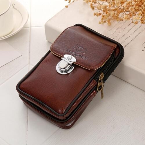 Men Vintage Leather Fanny Rucksack Pack Zipper Waist Bag Belt Clip Pouch Waist Pack Men Brand Cell/Mobile Phone Case Bag