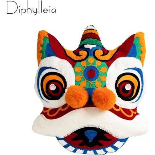 Diphylleia Chinese Feature Throw Cushion Covers 3D Happy Dancing Lion Embroidery Living Room Sofa Chair Pilow Case With Insert