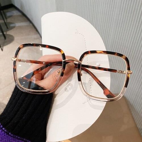QPeClou New Fashion Oversized Square Transparent Glasses Frame Women Vintage Brand Optical Computer Eyeglasses Spectacles