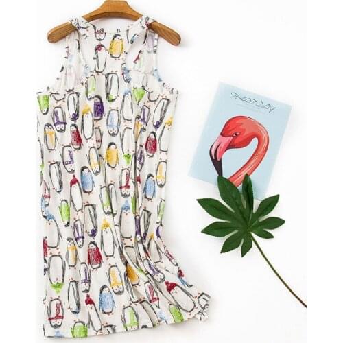 New Summer Plus Cool Slip Dress Breathable 100%Cotton Homewear Cartoon Cute Vest Sleepwear Loose Leisure Bathrobe Gown