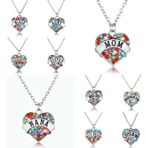 Crystal Heart Pendant Necklace NANA Grandma Sister Aunt Niece Friend Family Gift BFF Women Jewelry Charm Mothers Day Necklaces