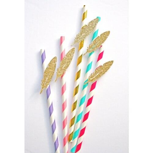 Feather Paper Straws. High Quality Paper Straws. Boho birthday Party, Bohemian Party Decor