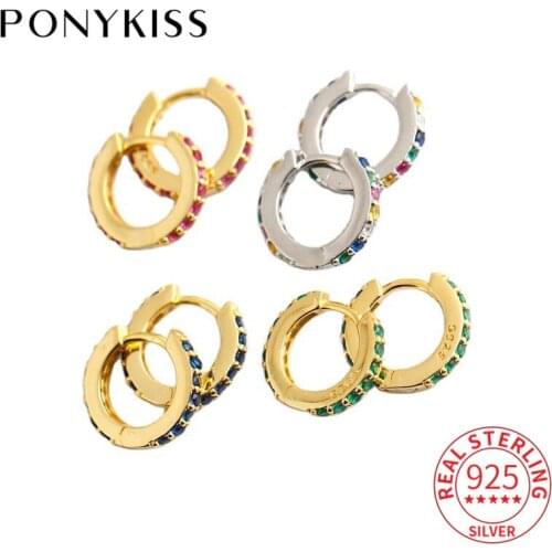 PONYKISS Romantic 925 Sterling Silver Colorful Zircon Hoop Earrings for Women Anniversary Fine Jewelry Accessory Chic Gift