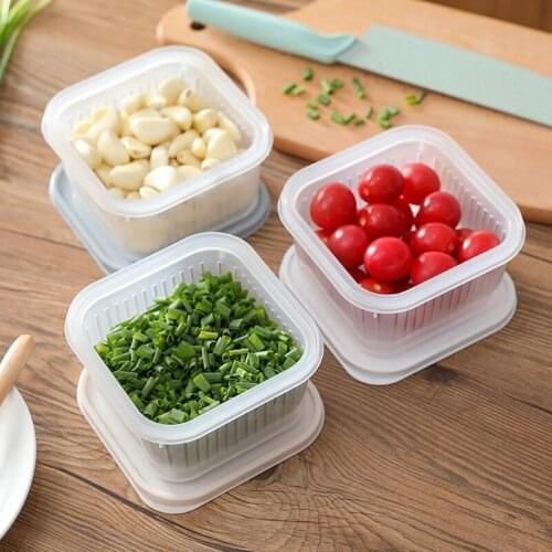 Portable Kitchen Storage Refrigerator Sealed Box Ginger Garlic Storage Box Household Square Plastic Transparent Storage Bowl