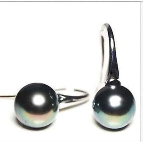 Stunning Natural 11mm Tahitian genuine black peacock pearl earring