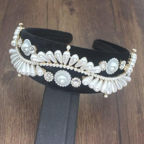 Korea Crown Shape Drop Pearl Crystal Flower Hair Band Shiny Zircon Retro Hair Accessories Girl Crown Headband For women wedding