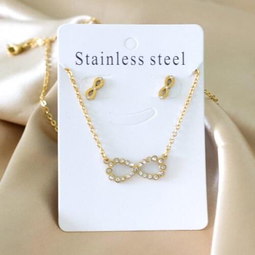 Crystal Infinite Shape Pendant Necklace Stud Earrings Jewelry Set 316L Stainless Steel for Girl Women Party Gift Jewelry