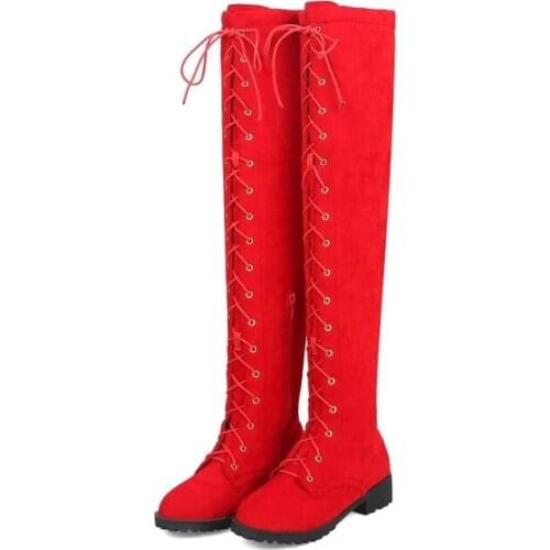 Oversized thigh high boots knee high boots over the knee boots women ladies boots Cross strap side zipper