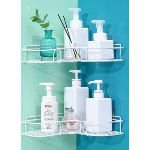 Stainless Steel Bathroom Storage Rack Metal Punch-Free Shelf Shower Wall-mounted Suction Basket Organizer Shampoo Holder Storage