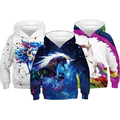 Unicorn Boys GIrls Hooded Sweatshirt Spring 3D Print Hooded Coat For Boys Christmas Present Kids Outerwear Children Clothing