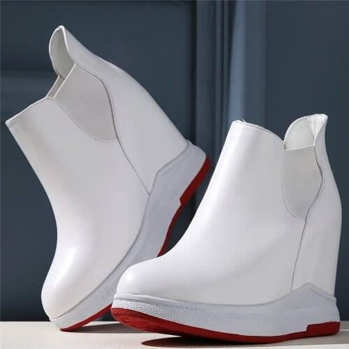 Plus Size Fashion Sneakers Women Genuine Leather Wedges High Heel Pumps Female Round Toe Platform Oxfords Shoes Casual Shoes