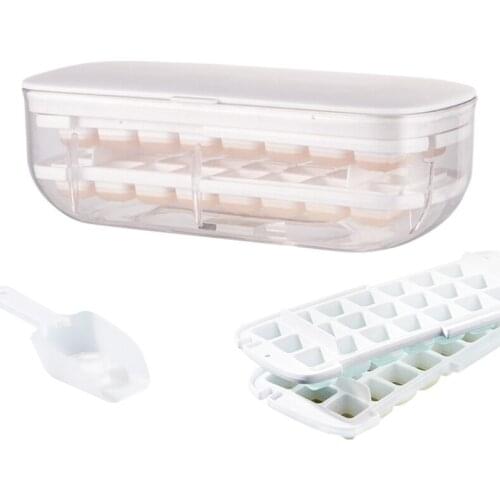 W3JE Double-layer Design Ice Cube Tray Prevent Ice from Odor Lazy Artifact Baking Mould Comes with Ice Container ABS Plastic