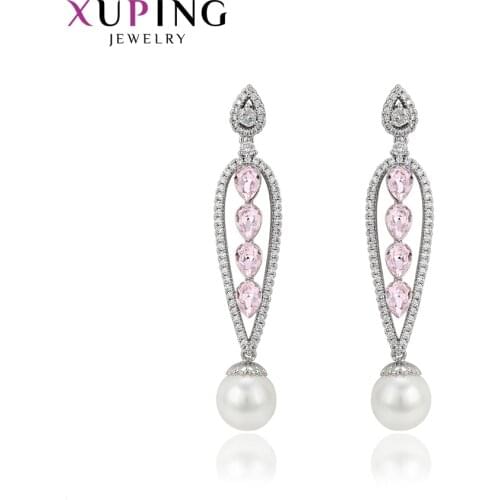 Xuping Jewelry Luxury Style Crystals Earrings with Imitation Pearls for Women 93961