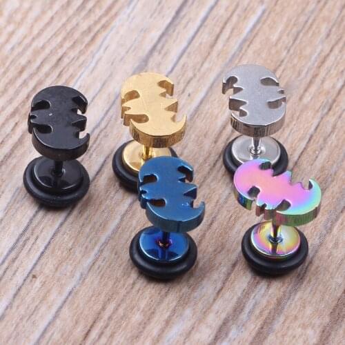 Body jewelry 30pcs/lot mix 5 color stainless steel bat fake earring stud tragus helix ear ring piercing 16G