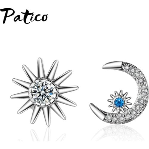 Women Lovely Asymmetric Stud Earring Moon Star Pattern Cubic Zircon Earrings Breif Jewelry Top Vendedor