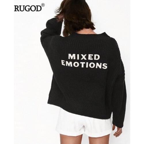 RUGOD New Letter Embroidery Short Cardigan Women V-neck Long Sleeve Stitch Sweater Knitted Coat Fashion Elegant Autumn Cardigan