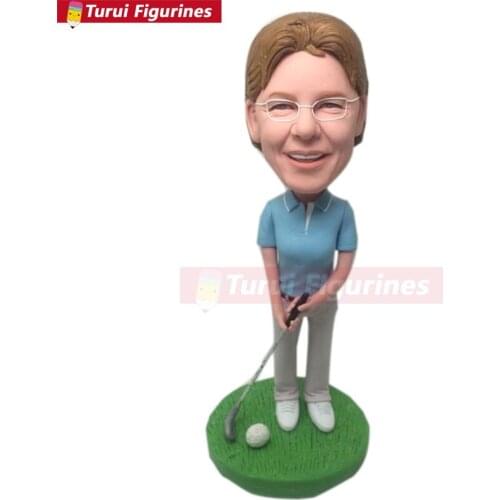 Woman Golfer Golfing Personalized Gift Custom Bobble Head Clay Figurines Mothers Day Personalized Birthday Cake Topper Wife Moth