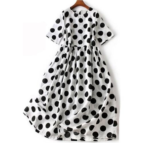 2018 Women Vintage Wave point Dress For Women Short Sleeve Loose Casual Dresses For Woman 2018 Summer Fashion Ladies Long Style