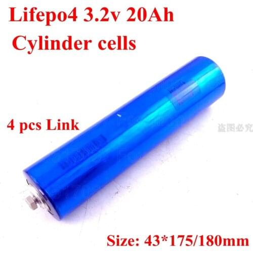 4pcs lifepo4 3.2v 20Ah cell 43180 3.2v lifepo Cylinder cells for pack diy 12v 20ah power storage + screws + tabs 38120 40152