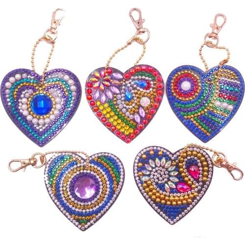5pcs New 5D diamond painting Love Heart DIY keychain diamond bag pendant jewelry mosaic home decoration pattern handmade gift