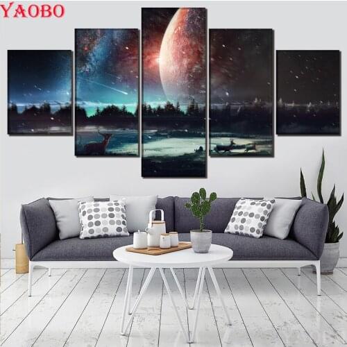 5D DIY Diamond Painting Starry sky Landscape Round square diamond embroidery Cosmic planet Picture Of Rhinestone Mosaic 5 pcs