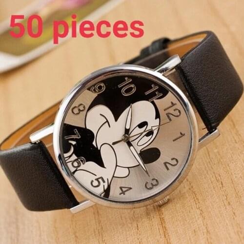 Reloj Mujer 2021 Fashion Cartoon Women Watches Gril Boy Cartoon Imitation Leather Unisex Quartz Wristwatch Studen Gift 50 pec
