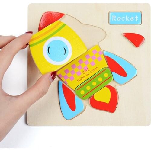 Wooden 3D Jigsaw Puzzle Board Early Learning Educational Toys Cartoon Animal Fruit Model Toy For Children