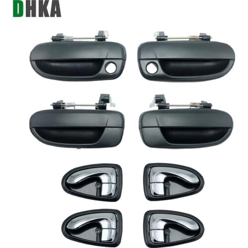 DHKA 8PCS EXTERIOR OUTSIDE AND INSIDE INTERIOR DOOR HANDLE FOR HYUNDAI ACCENT CHROME 00-06 2000 2001 2002 2003 2004 2005 2006