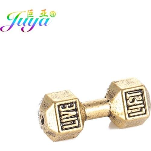 DIY Needlework Jewelry Supplies Antique Gold Barbell Dumbbell Charm Beads For Natural Stones Braid Beads Jewelry Making