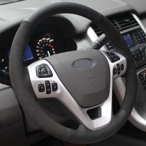For Ford Explorer/Taurus/Edge Custom Made Black Leather Suede Car Steering Wheel Cover Anti-slip fit all season