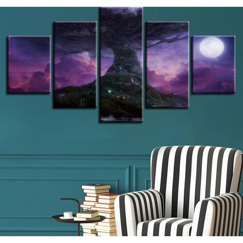 Home Decor Canvas Painting Printed 5 Pieces Wall Art Modular Tree Poster HD Pictures Artwork For Bedside Background Framework