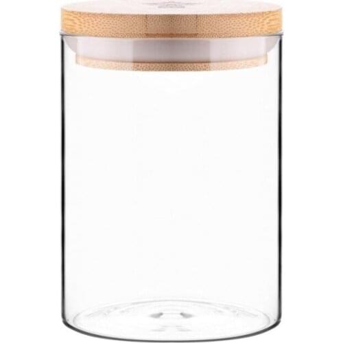 EminHome Glass Jar Bamboo Flat Cover Medium 600 Cc
