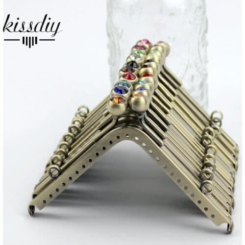 KISSDIY 10pcs mix 11cm Vintage Antique Bronze DIY triangle Metal Purse Frame Coin bag crystal rhinestone kissClasp Clutch Purse