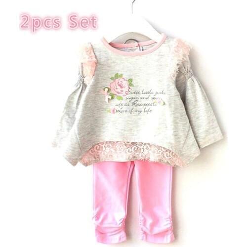 Autumn Spring Baby Girl 2pcs Set Long-sleeved Dress + legging Cotton Irregular cut Children Clothes