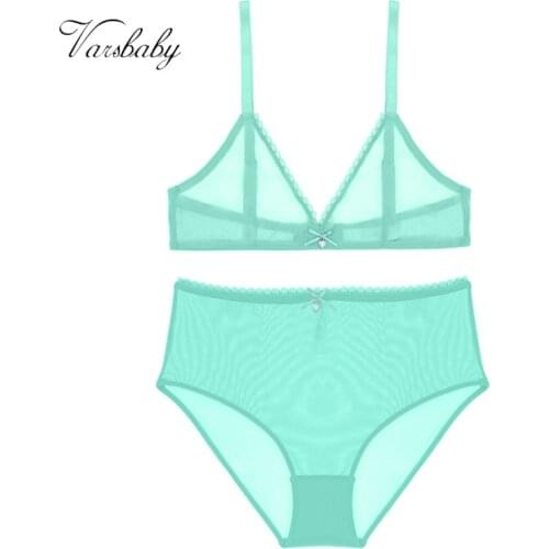 Varsbaby Summer Sexy Lingerie French High-Waist Panties Transparent Underwear Unlined Breathable See-Through Bra Set