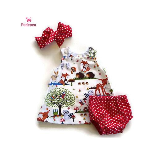 3 Pieces Infant Newborn Toddler Kids Baby Girl Clothes Set Print Cartoon Animal Pattern Dress+Short Pants Outfits Set