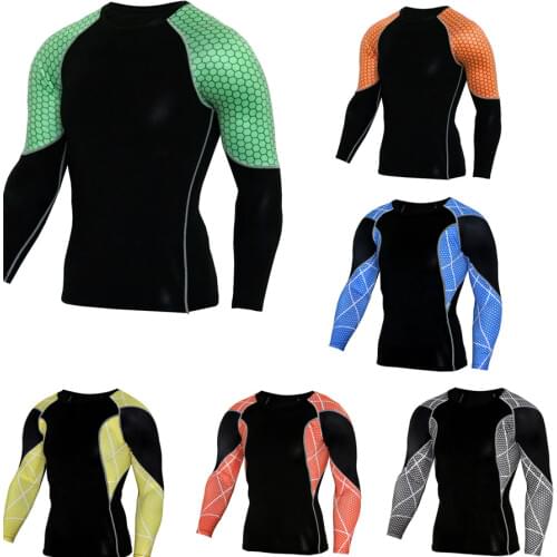 Gym Compression Shirt Dry Fit Running Long Sleeve Men Sport Clothes Bodybuilding MMA Rashguard Sportswear Fitness Training Shirt