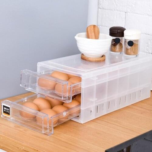 24 Grids Storage Box Double-layer Drawer Type New Fashion Transparent Egg Container for Refrigerator Kitchen Tools Gadgets