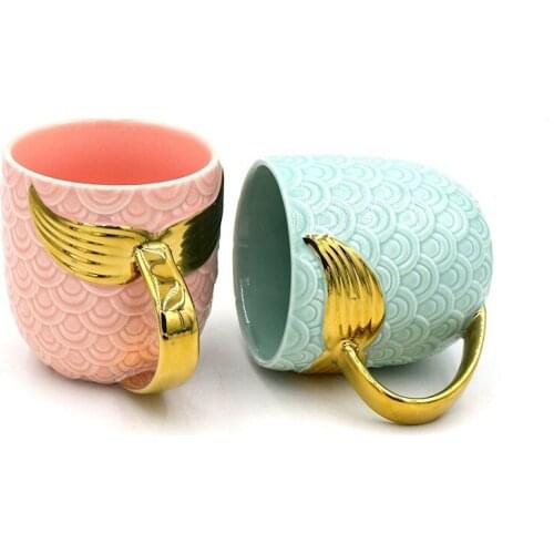 400ml Creative Ceramic Mermaid Tail Handle Cup Water Cup Continental Breakfast Cup Mug Novelty Couple CP Water Cup Goldfish Tail