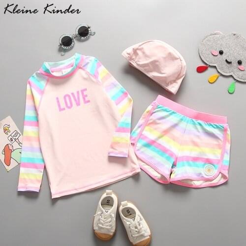 Girls Swimsuit Rash Guard Girl Child Long Sleeves Toddler Swimwear Childrens Bathing Suit 3 Pieces UV Protection Swimming Wear