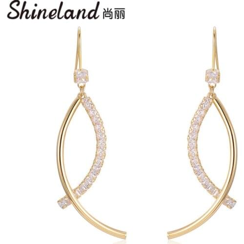 Shineland Irregular Fashion Zircon Drop Earrings For Women Girl Twisted Alloy Gold Color New Hyperbole Jewelry Gift 2021