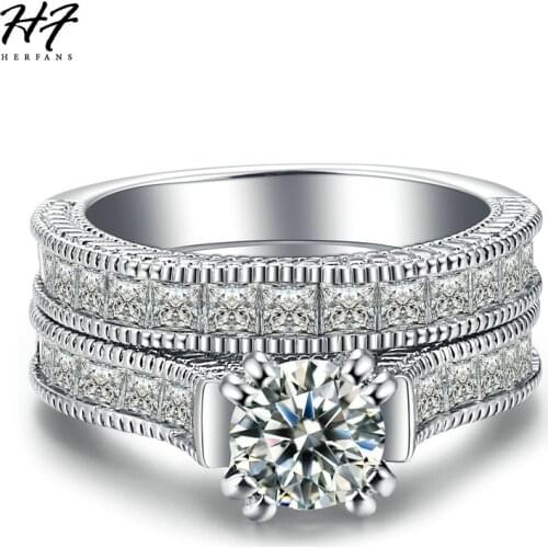 New Luxury Fashion Silver Color Engagement Ring Sets AAA+ Square Cubic Zirconia Ring for Women Full Size HotSale DD023