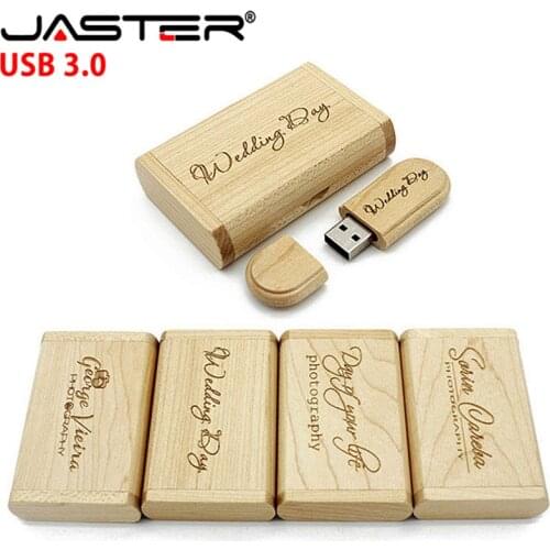 JASTER USB 3.0 Creative Original Wooden usb + Box pendrive 4GB16GB 32GB 64GB usb Flash Drive Bulk Memory Stick wedding Gift