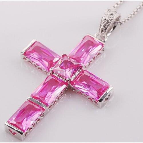 Cross Pink Crystal Zircon 925 Sterling Silver Fashion Jewelry Pendant TE424