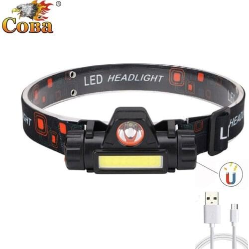 Coba Portable Mini Powerful LED Headlamp XPE+COB USB Rechargeable Headlight Built-in Battery Waterproof Head Torch Head Lamp
