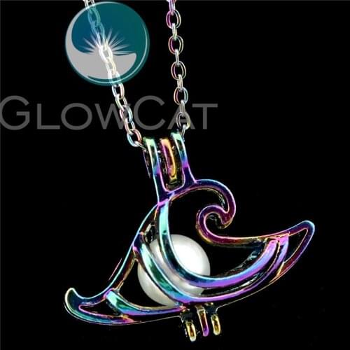 R-C262 Rainbow Colors Geometry Seawave Beads Cage Pendant Perfume Diffuser Aromatherapy Pearl Cage Locket Necklace
