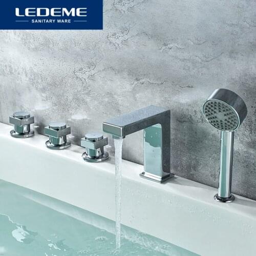 LEDEME Bathroom Bathtub Faucet Multi Handle Chrome Cold and Hot Water Mixer Crane Bath Faucet with Hand Shower Faucets L1187