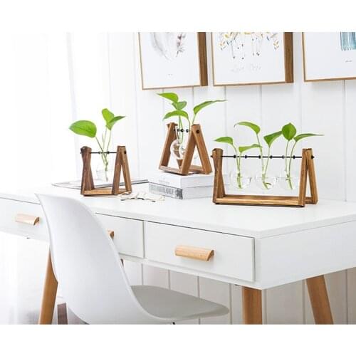 Glass container creative hydroponic transparent vase wooden frame vase decoration glass bonsai plant flower decorative vase